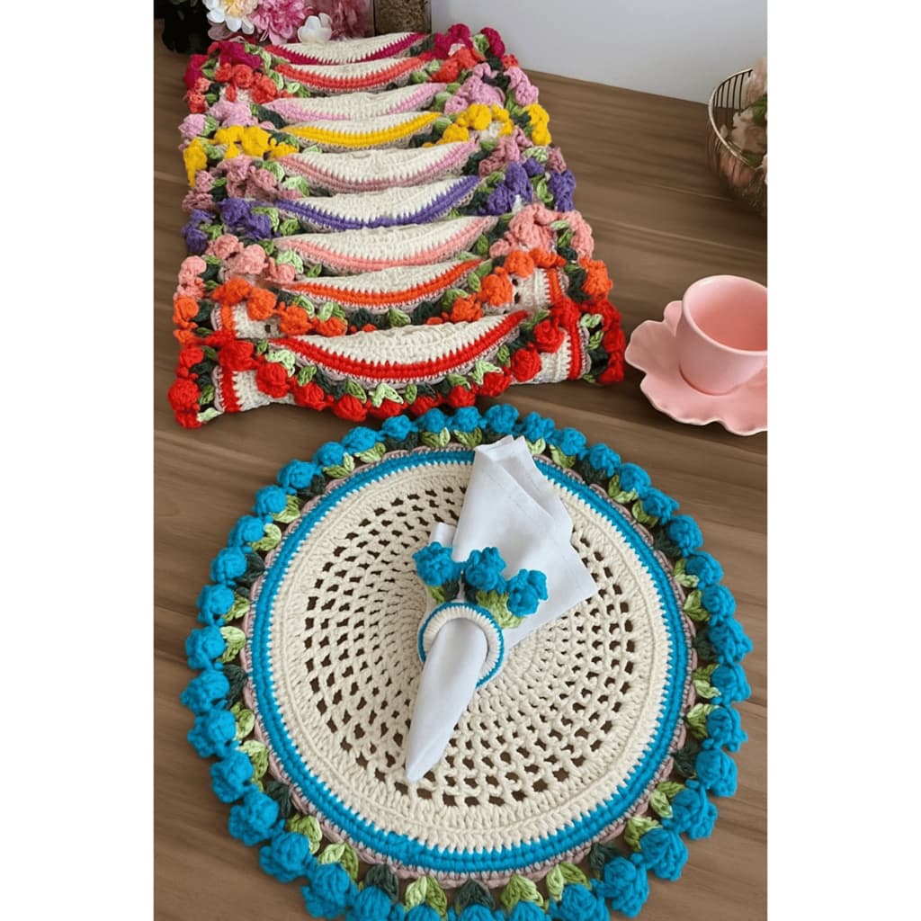 Kit 6 Sousplat Supla Suplat Porta Copos Guardanapos Crochê Toalha Centro de Mesa Decoração Cozinha