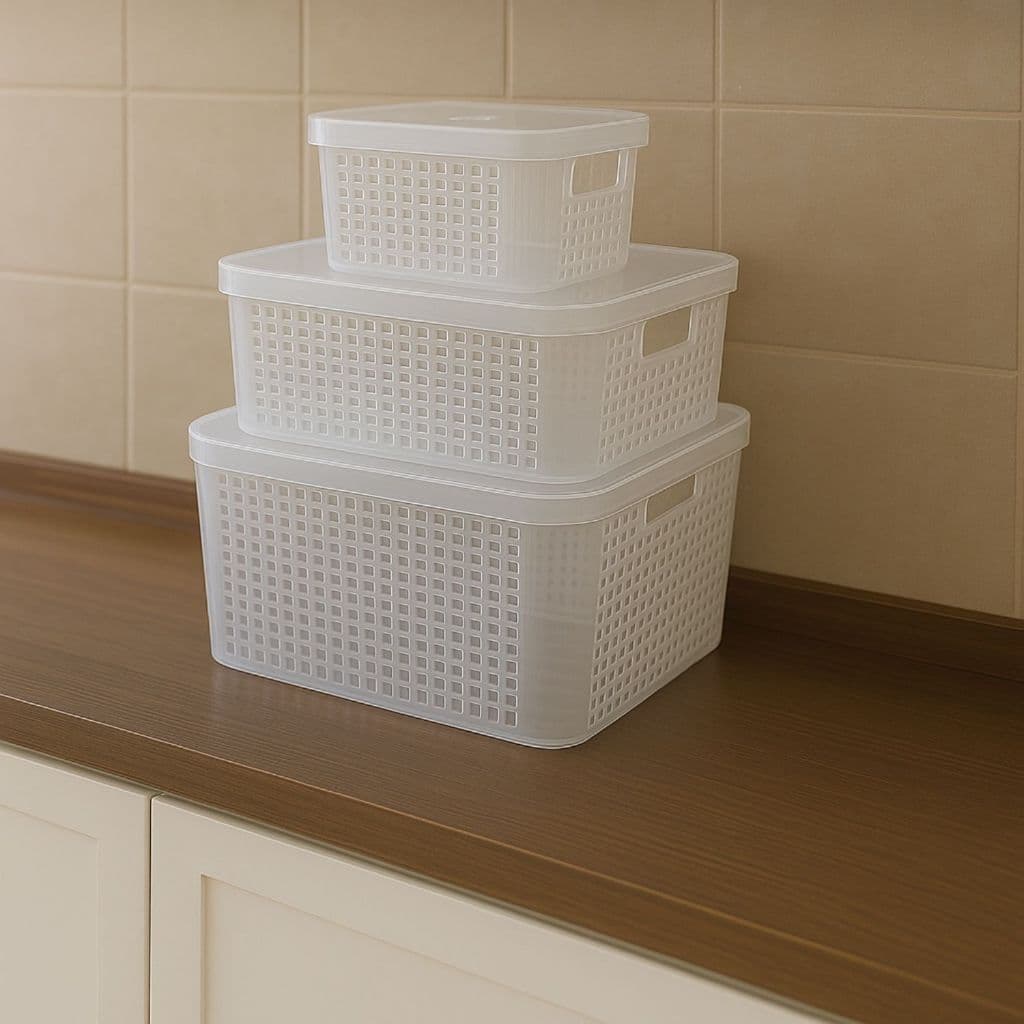 Conjunto 3 Caixa Organizadora Cesto P M G C Tampa Resistente 2L/11L/17L - LP House
