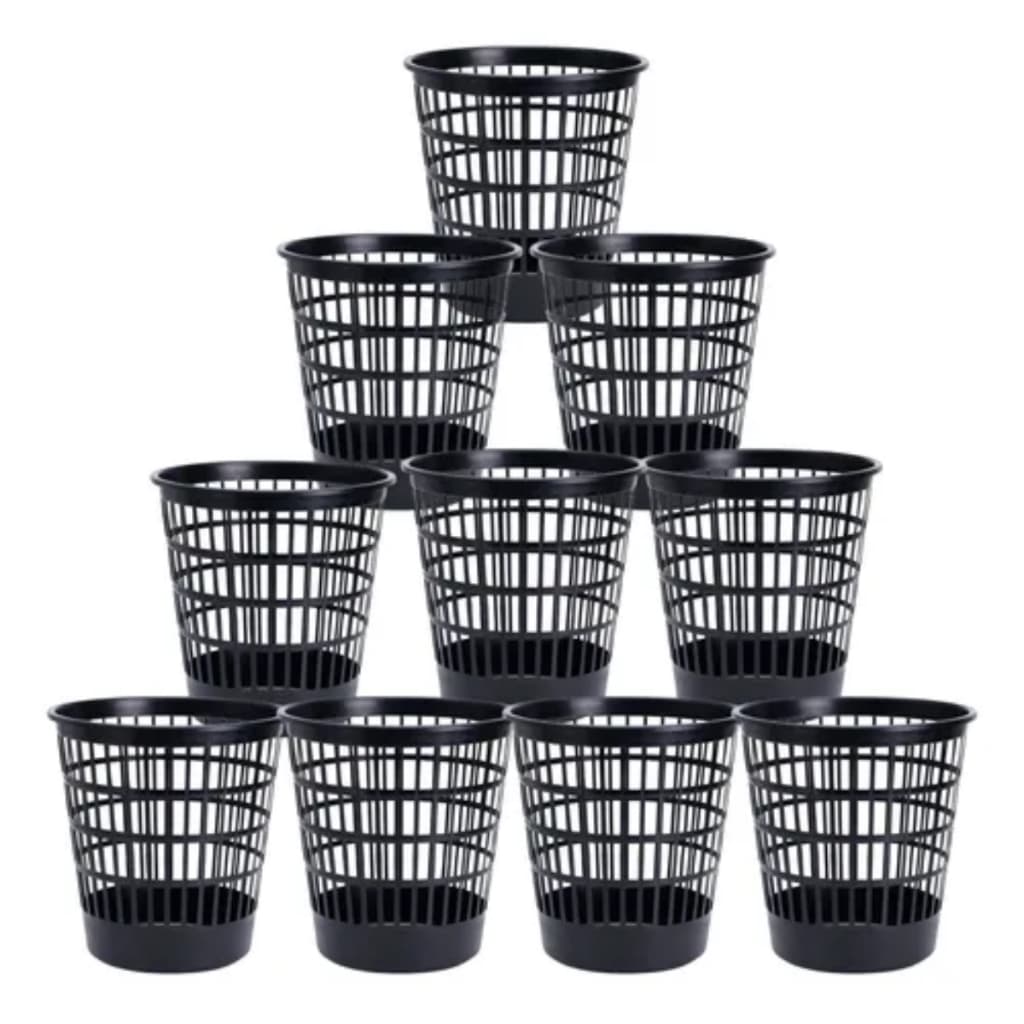 Kit 3 Cestos Telados de Lixo Plástico Preto 10 Litros para Escritório, Banheiro e Cozinha