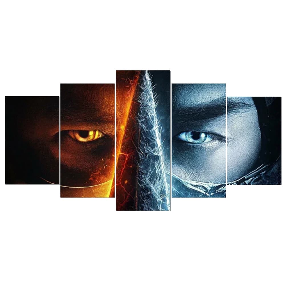 Quadro Decorativo Mosaico 5 Peças Scorpion e SubZero Mortal Kombat Jogo Sala Quarto e Hall Game