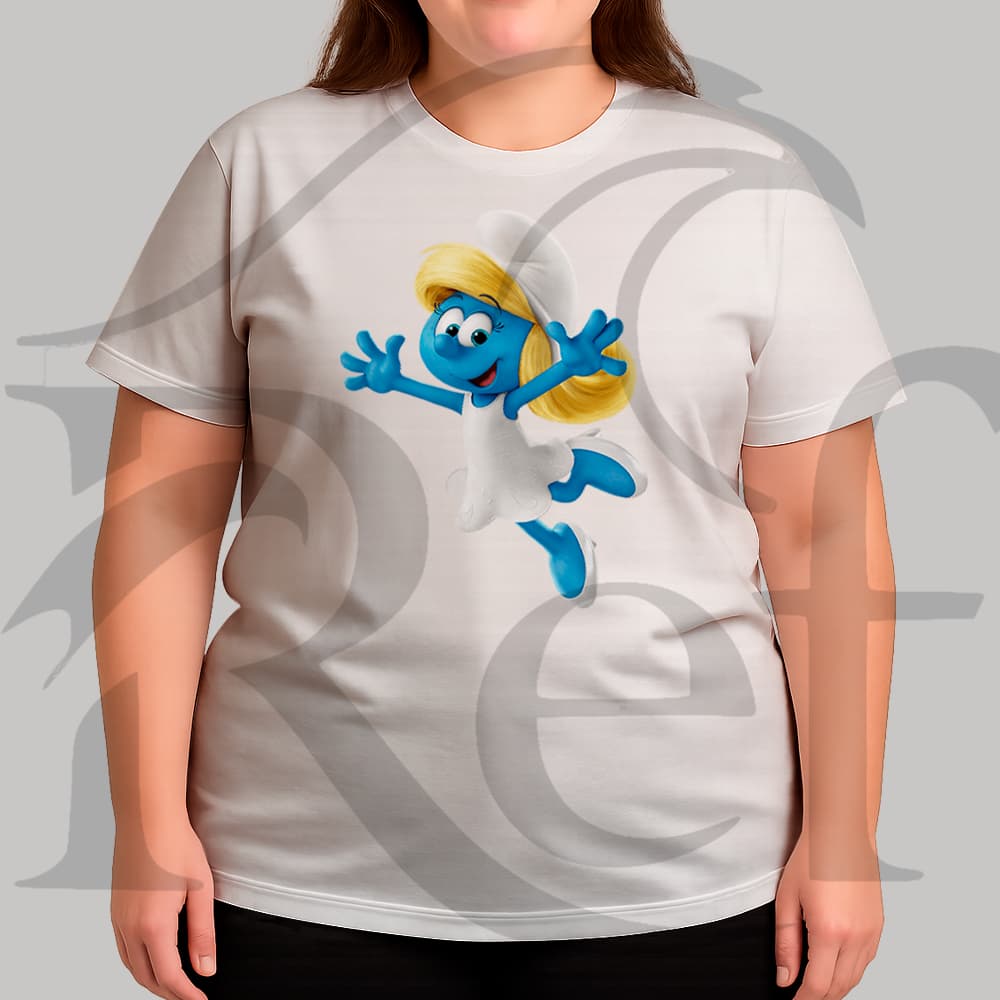 Camiseta Camisa Plus Size Streetwear Smurfs Smurfete Unissex Malha Penteada Algodão Premium