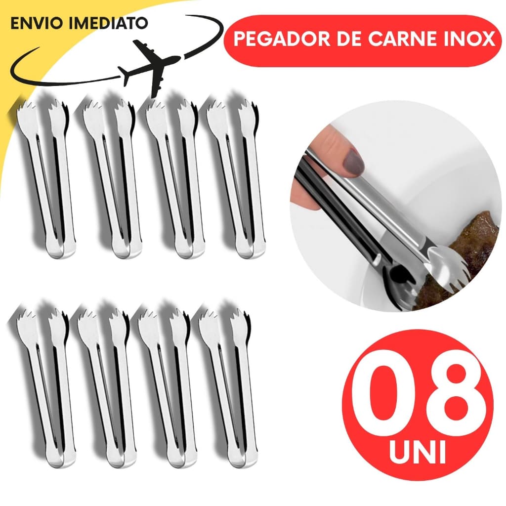 Conjunto 08 Unidades Pegador Pegadores Universal De Carne 12,5cm Churrasco Para Cozinha Inox