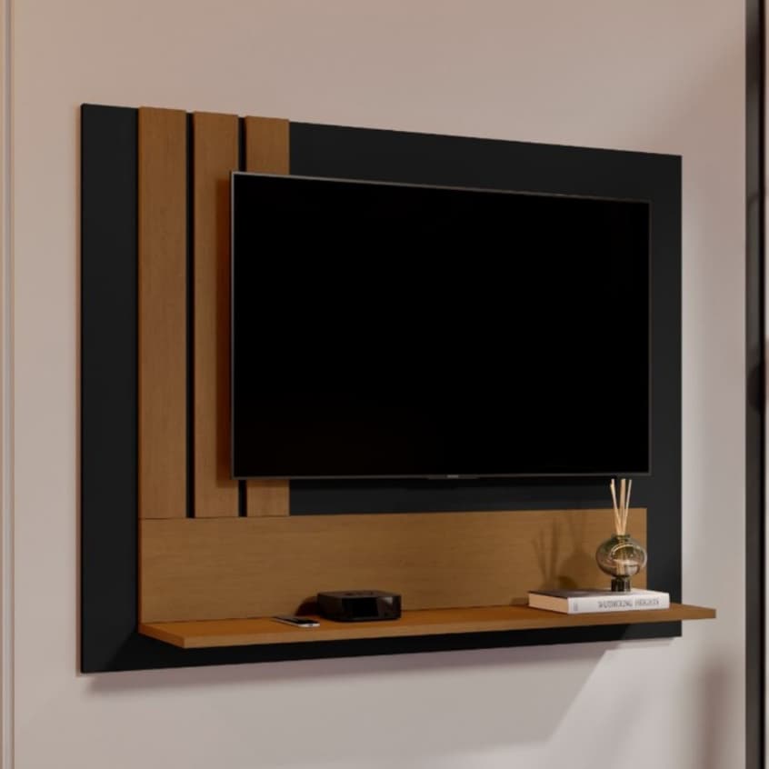 Painel para TV até 43 Polegadas com Detalhe Ripado Nicho e Prateleira Decoração para Sala e Quarto