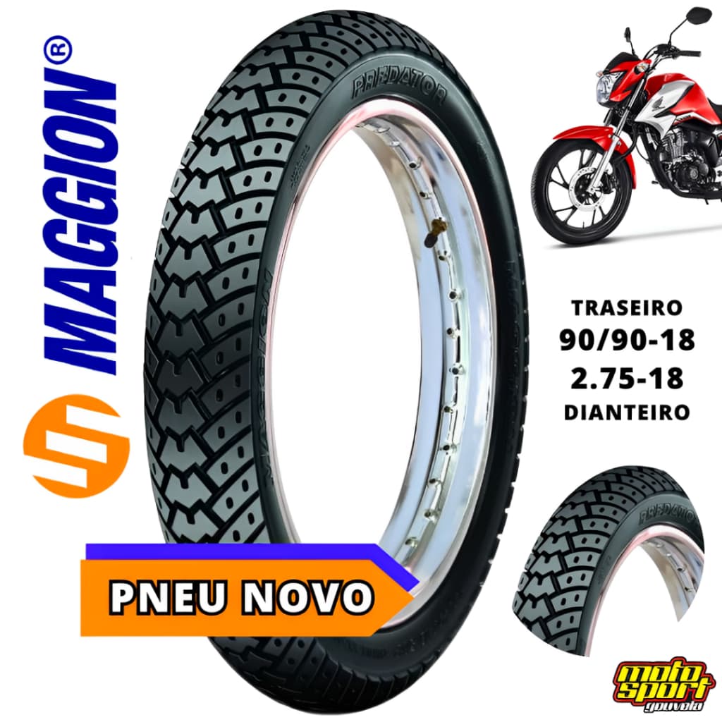 Pneu Traseiro Maggion MR5 Original Titan 150 / 160 Fan 125 CG 90/90-18 / Dianteiro MF4 2.75-18 / PAR