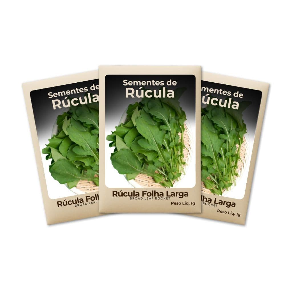 Semente de Rúcula Folha Larga Produção Rápida Cultivo Simples Hortas Urbanas Crescimento Garantido-Kit 3 Pct