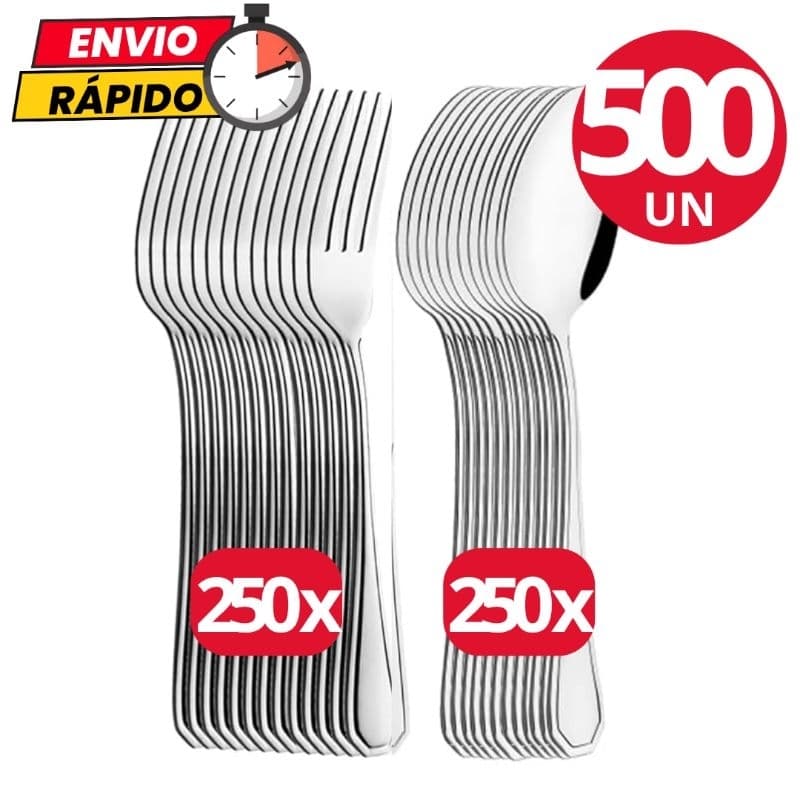 Kit C/500 Peças Garfos e Colheres Talher Aço Inox Luxo Sopa Bar Restaurante Buffet Faqueiro