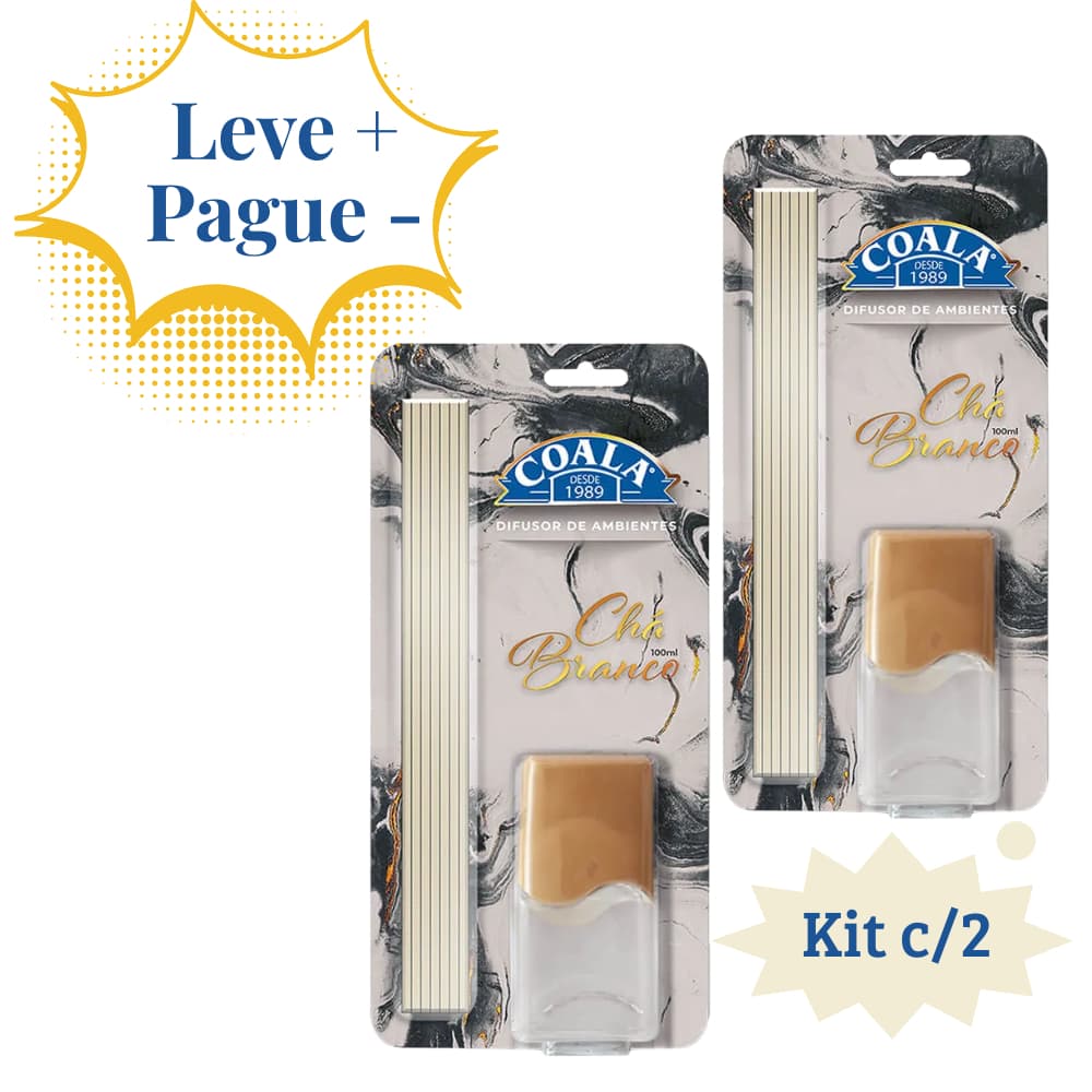 Kit c/2 Difusor de Ambientes Coala Chá Branco 100ml com Varetas – Aroma Suave e Duradouro
