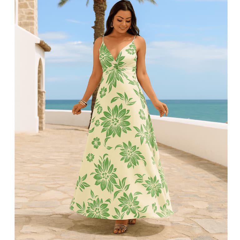 Vestido Longo em Tecido duna Estapa Floral com Alças Reguláveis el  Caimento Solto e Confortável