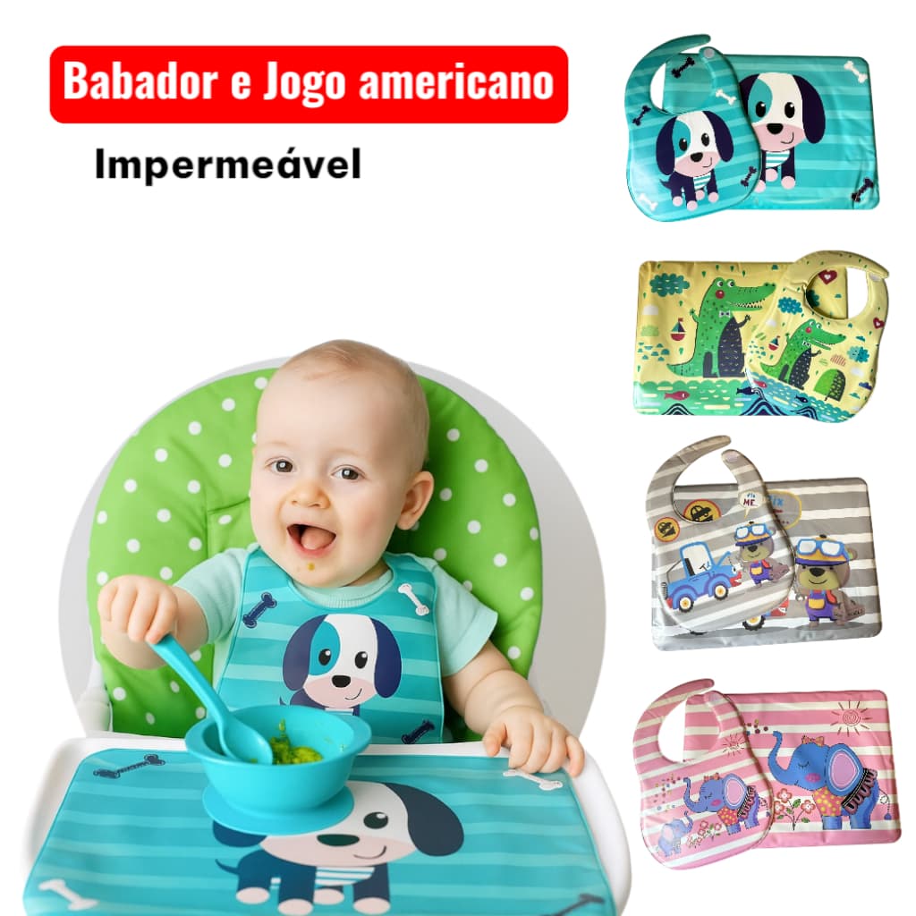 Kit Babador para Bebê e Jogo Americano Impermeável Babador para alimentação bebe Meninos e Meninas