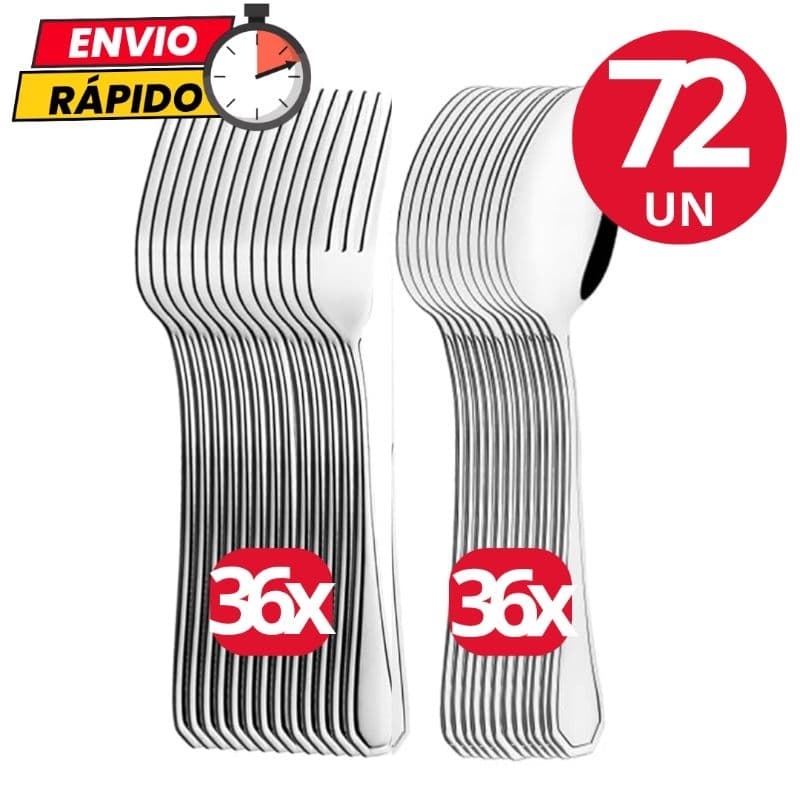 Kit C/18/36/72 Peças Garfos e Colheres Talher Aço Inox Luxo Sopa Bar Restaurante Buffet Faqueiro