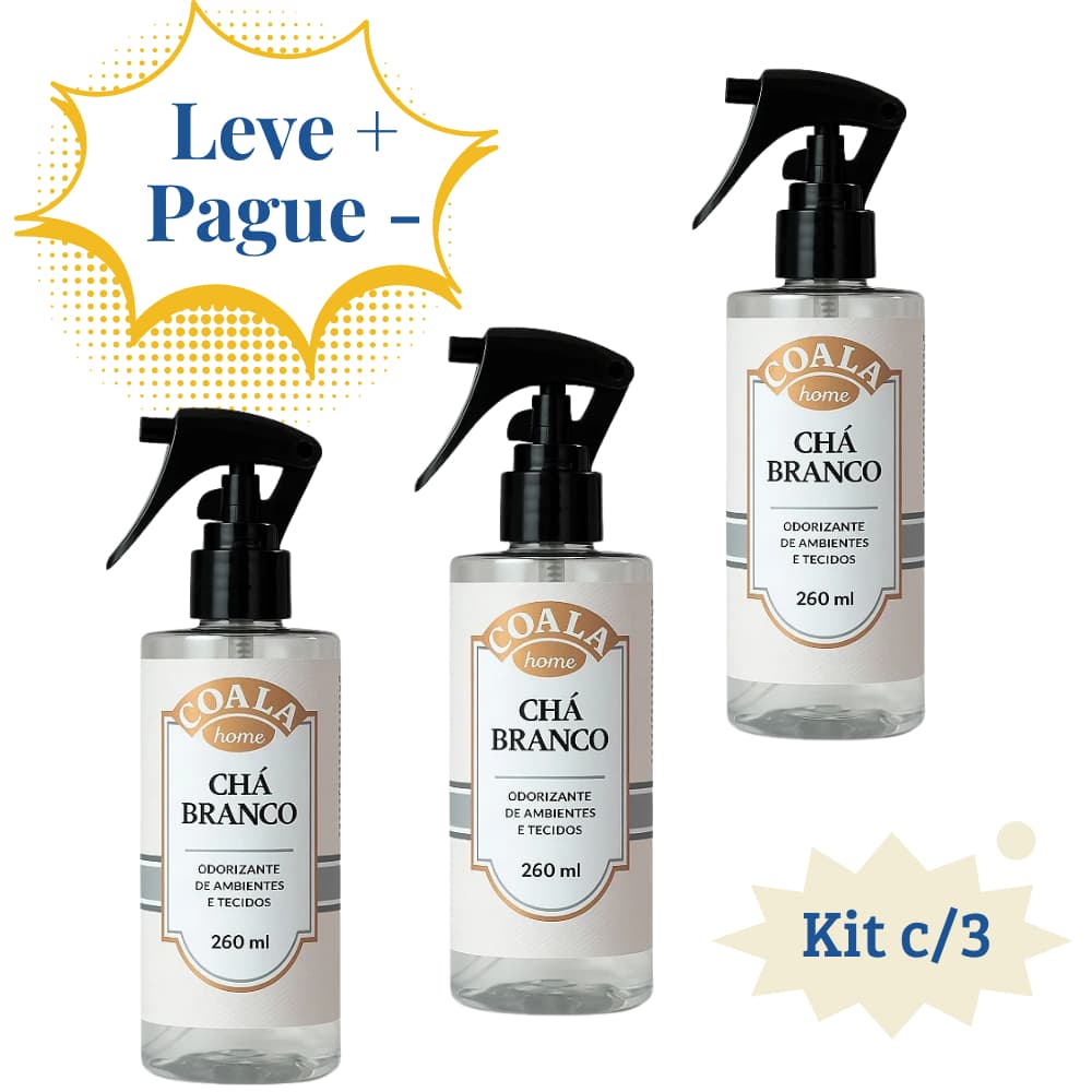 Kit c/ 3 Odorizante de Ambientes e Tecidos Coala – Chá Branco 260ml