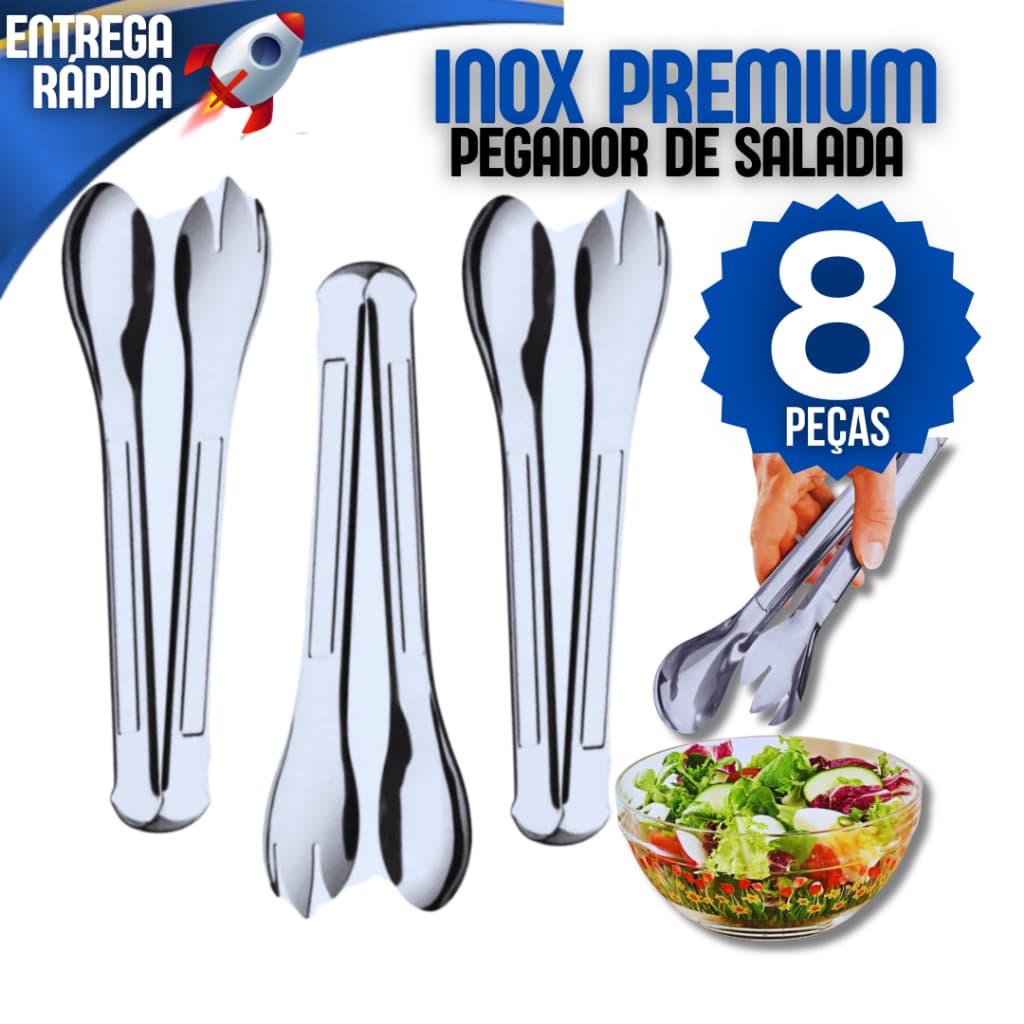 Kit 8 Pegador De Salada Universal Massa Gelo em Aço Inox Frios Frutas