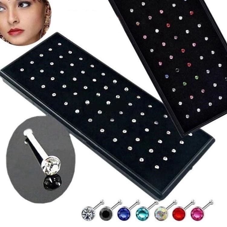 Kit Com 40 Piercing de Nariz Cristal Reto/Dobrar lindo aço inox Aço Cirúrgico pircing