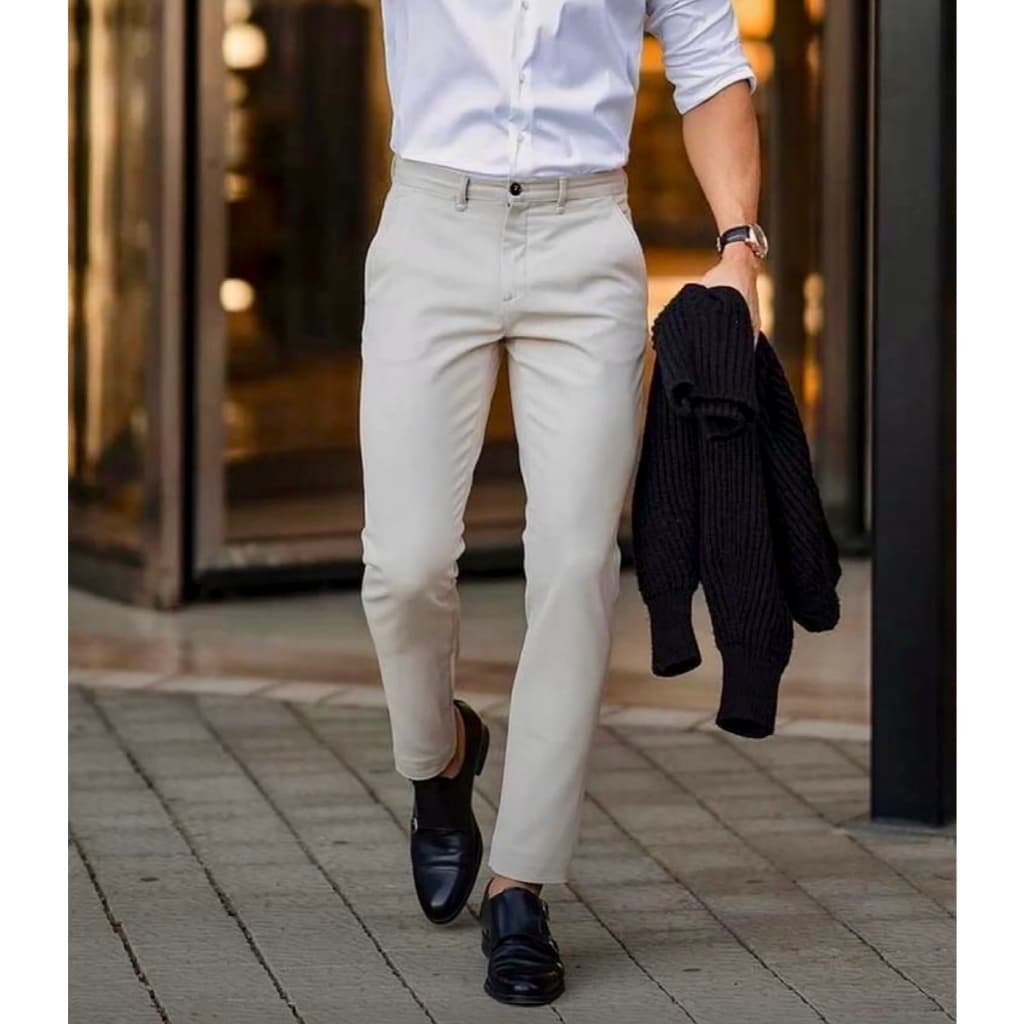 Calça de Sarja Masculina com Bolso Embutido Social Slim