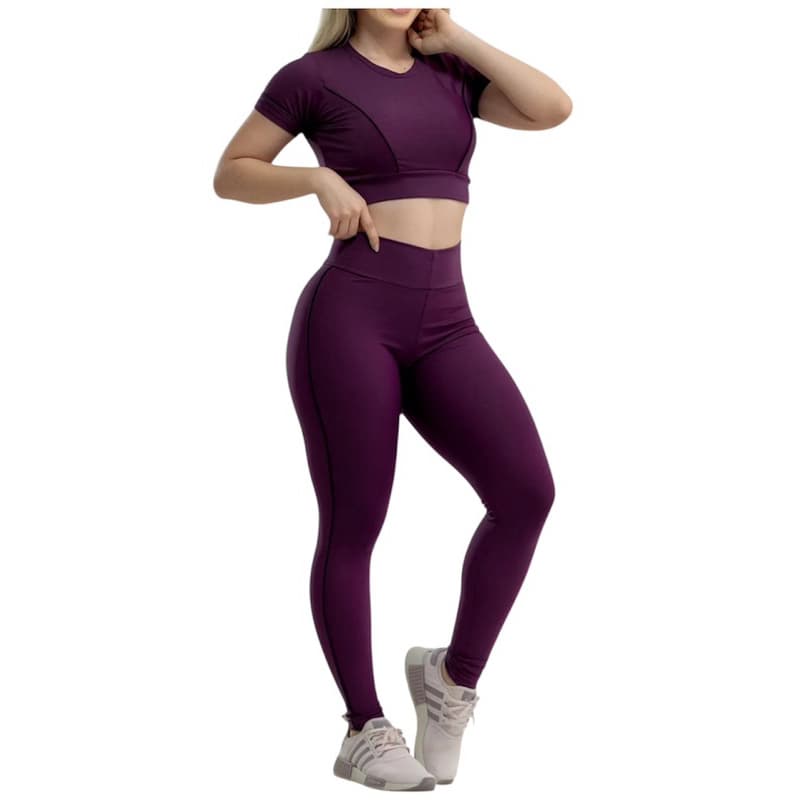 Conjunto Fitness Feminino – Legging + Cropped | Cor Roxo | Tamanho G (40/42)