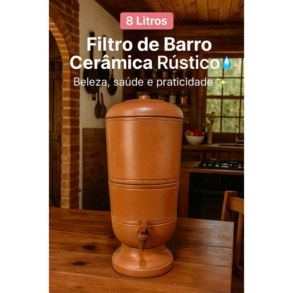 Filtro de Agua de Barro Completo com Vela Boia Torneira Total 8 Litros Filtro de Agua Ceramico Filtro Rustico