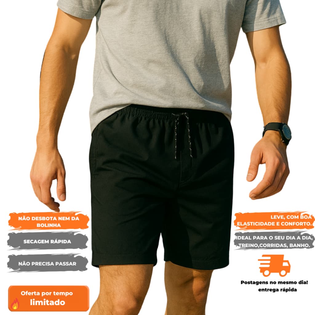 Shorts Masculina academia Casual Streetwear Bolsos Laterais e Traseiro Tecido Leve e Resistente tactel