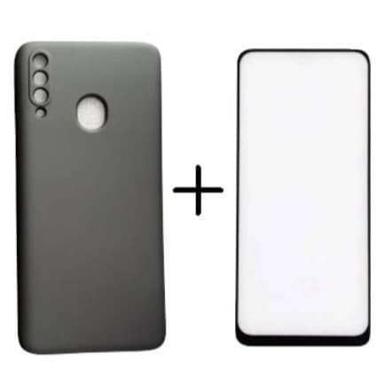 Kit Proteção Samsung Galaxy A20S - Capa Silicone TPU Aveludada + Pelicula de Vidro 3D