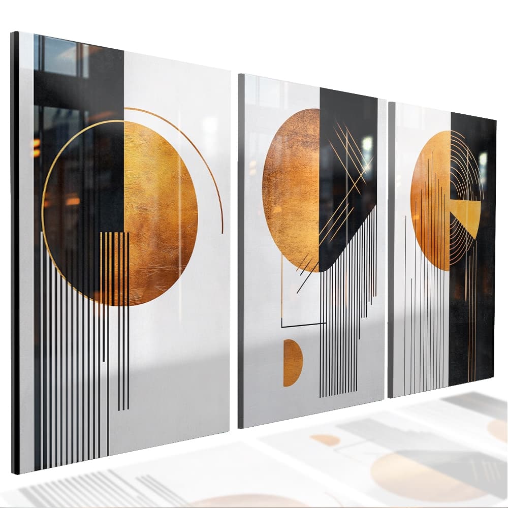 Quadro Decorativo Moderno Trio Abstrato Geométrico Luxo Sala Quarto Escritório