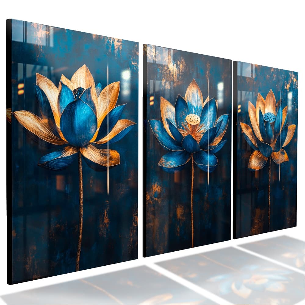 Quadro Decorativo Sala Quarto Flor Lotus Lindas Flores Azul Arte Única Alta Resolução