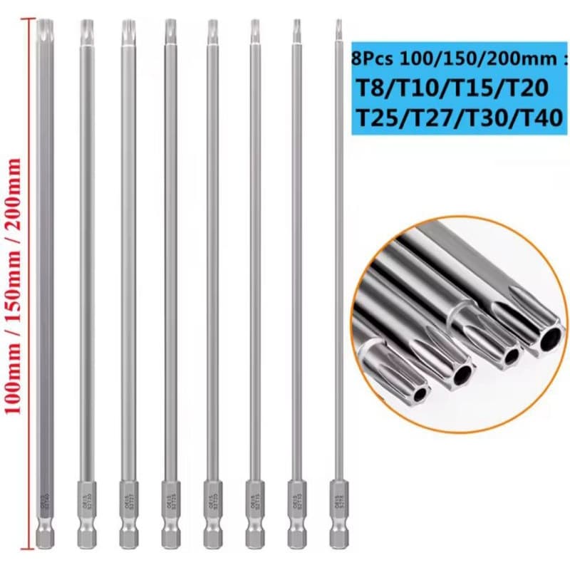 kit 8 chaves bits Torx 100,150 OU 200MM(Escolher Tamanho em Variações)