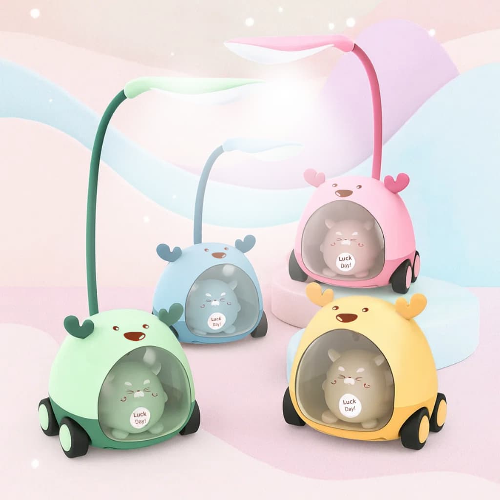 Luminária Infantil Articulável Led Carro Fofo Abajur Porta Treco Lápis Apontador Mesa Escritório