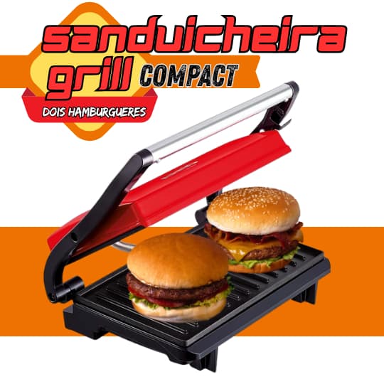 GRILL E SANDUICHEIRA ARNO COMPACT UNO VERMELHA 760W ANTIADERENTE COM LUZ INDICADORA 110V / 220V.