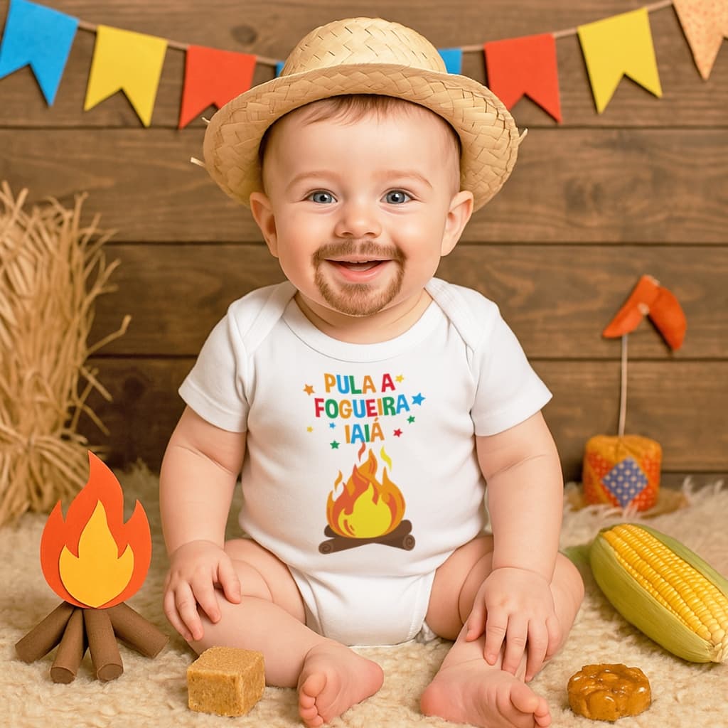 Body Bebê Algodão Estampa São João Pula Fogueira Iá Iá