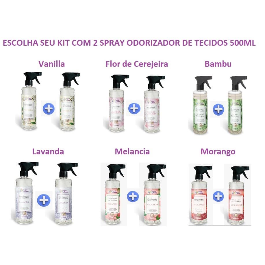 Kit 2 Sprays Odorizador de Tecidos 500ml Tropical Aromas – Aromas Variados