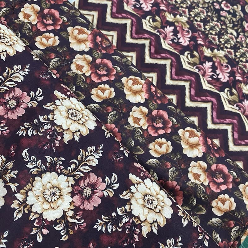 Tricoline Digital estampas florais e fundo escuro- 100% algodão - 50cm x 1,50mt para costura, patchwork, etc