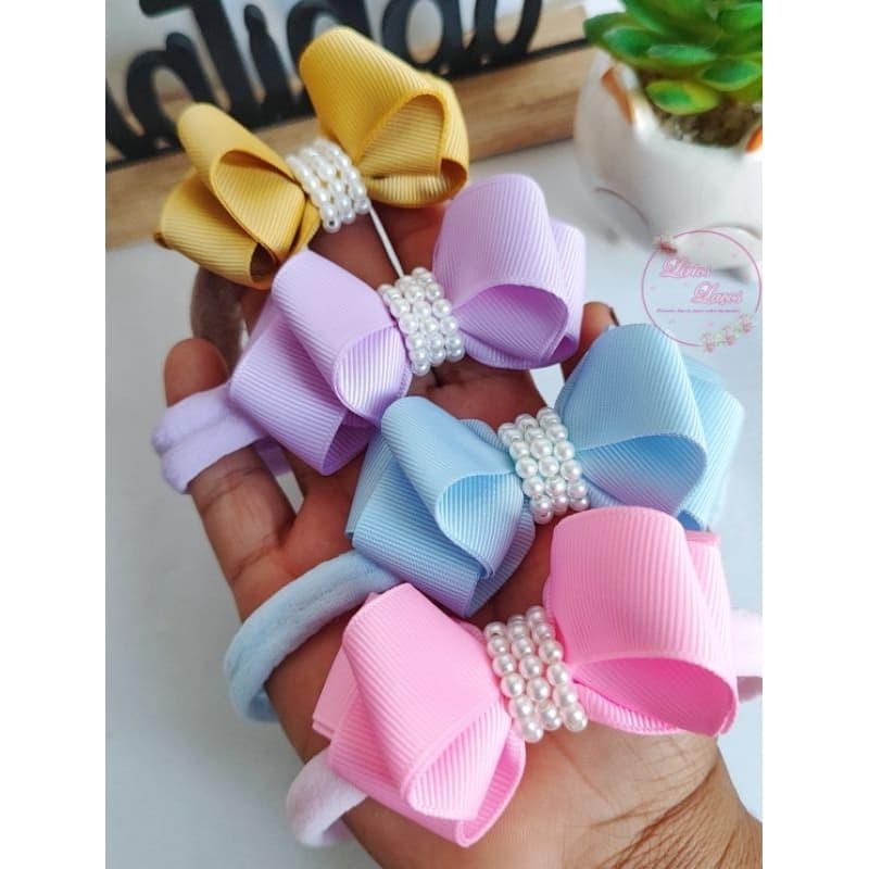 tiara RN laço para menina com pérolas