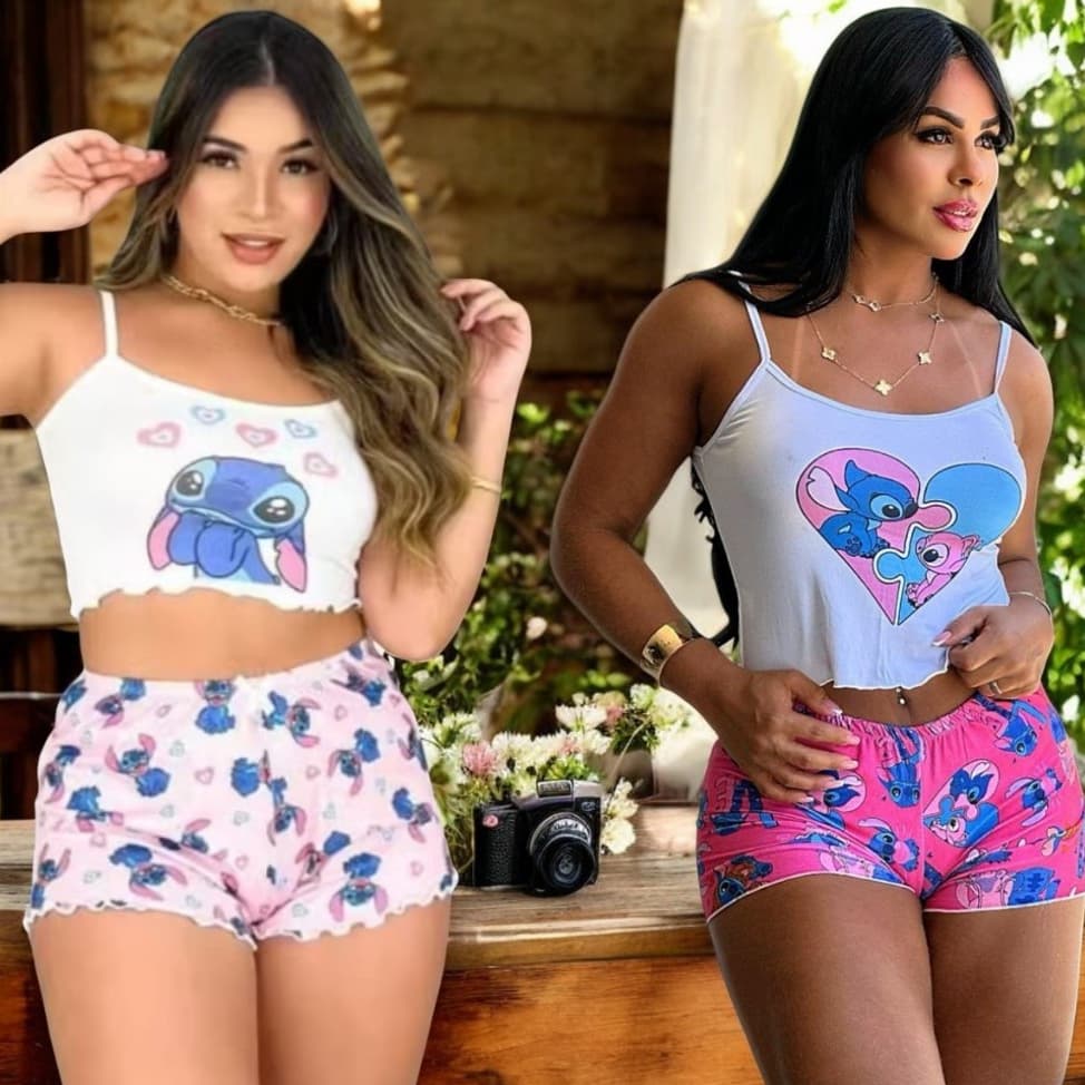 Baby Doll Pijama Adulto Estampado Short Alcinha Curto
