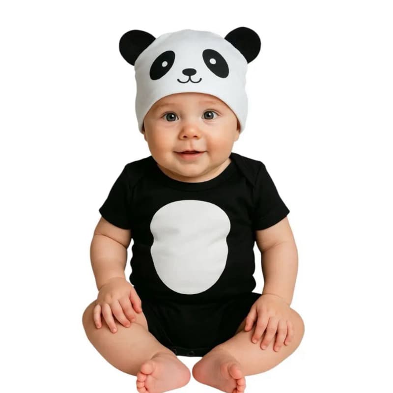 Kit Body Bebê - Urso Panda com Touquinha Gêmeos