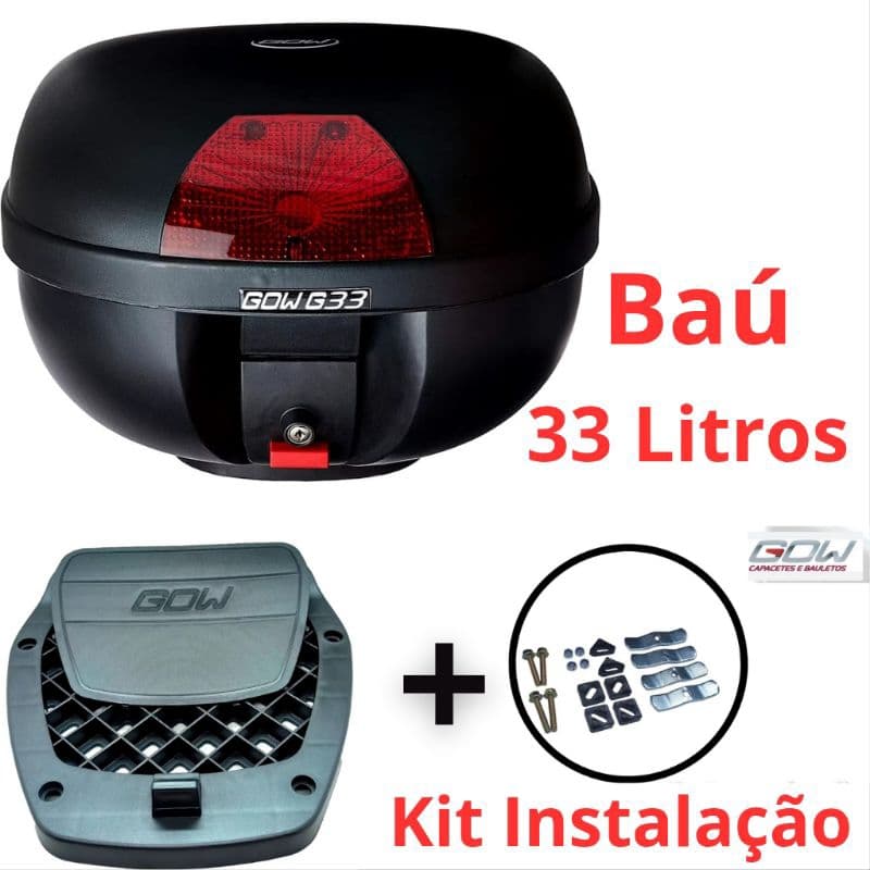 Baú Bauleto (Moto) GOW G33 33 Litros Preto Com Refletor Vermelho