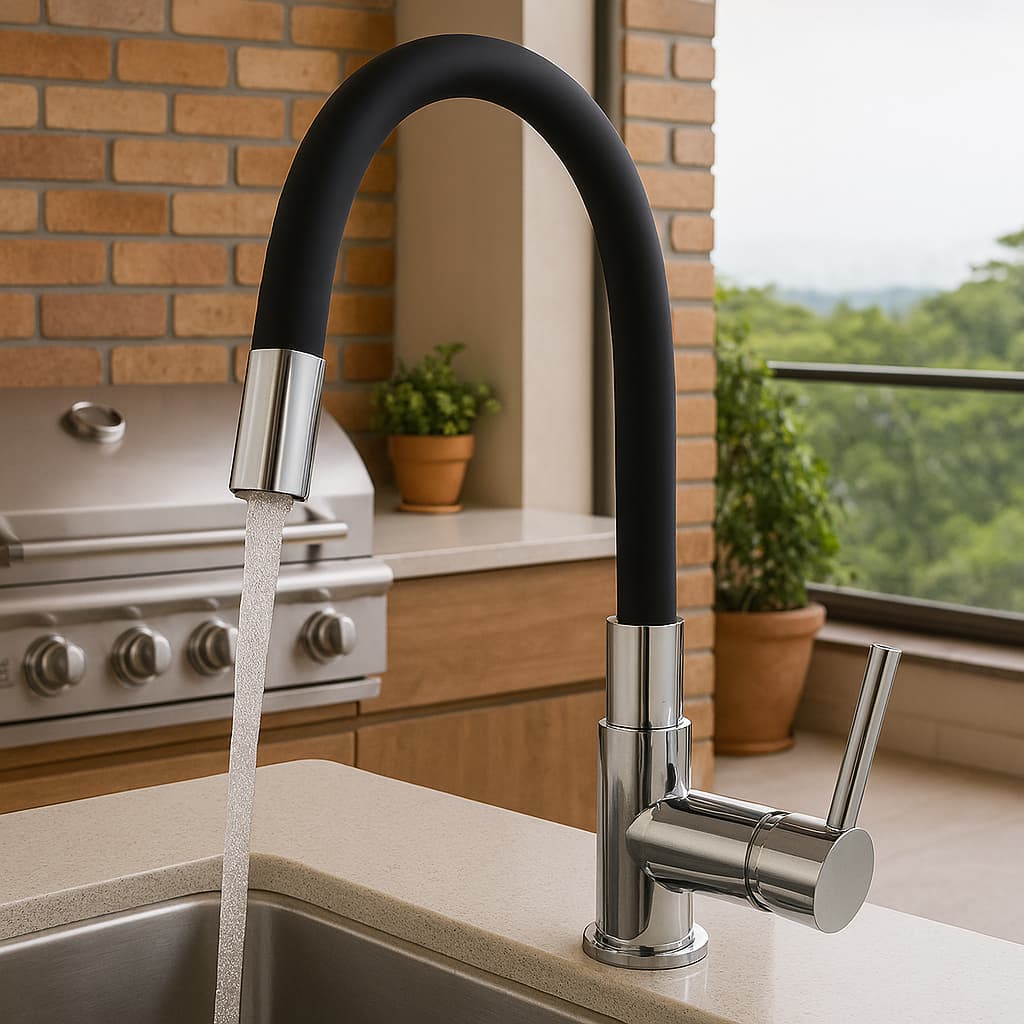 Torneira de Cozinha Preta de Bancada com Bico Flexível Gourmet