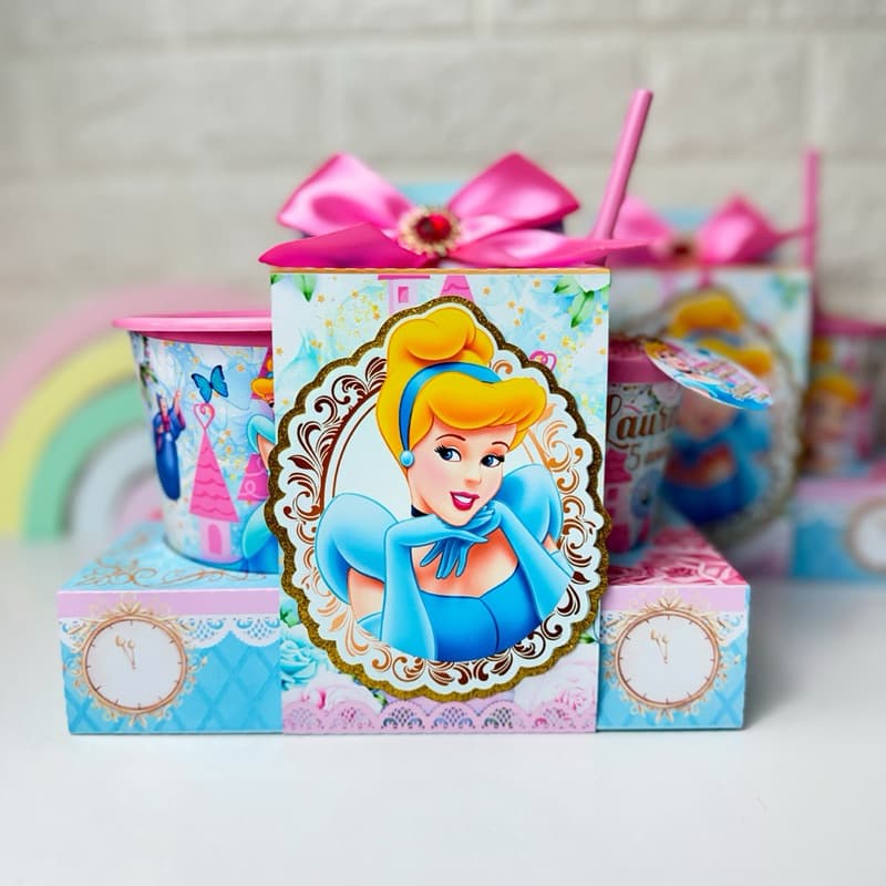 Kit Cineminha- Cinderela| Brinde para festa infantil| Balde e copo personalizado| Cineminha Cinderela