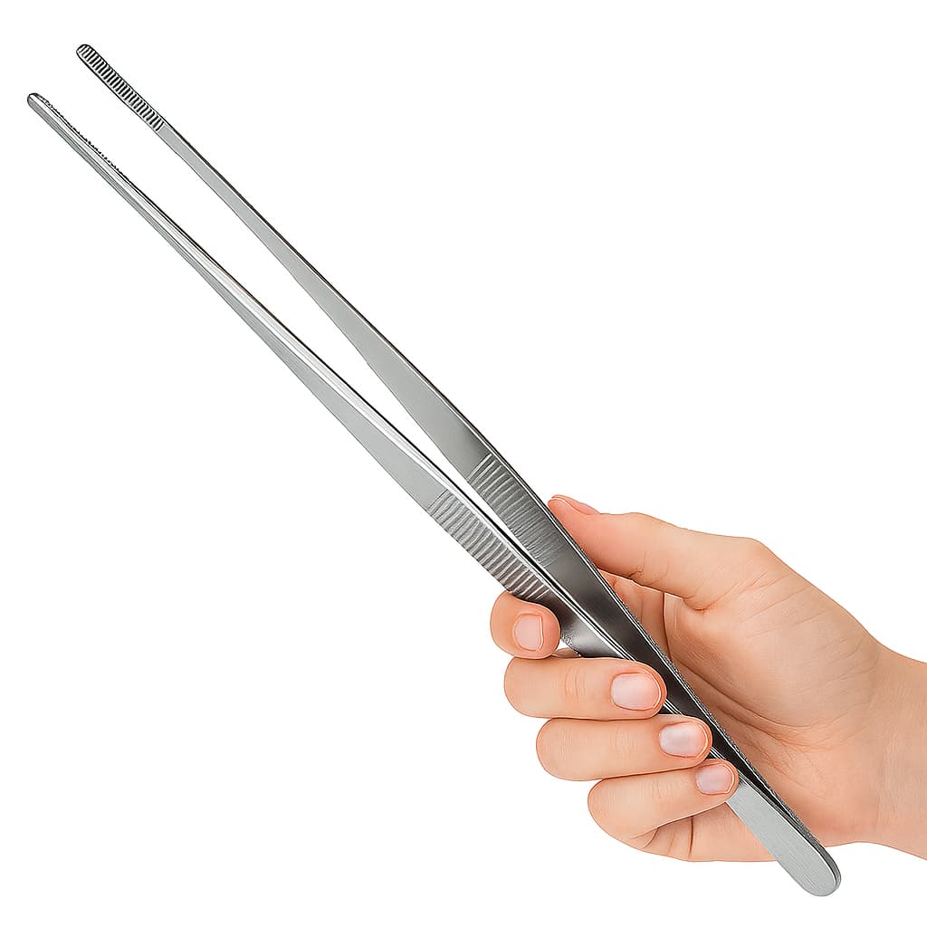 Pinça Inox 30cm Reta grande para culinária gastronomia churrasco chef de cozinha profissional empratamento