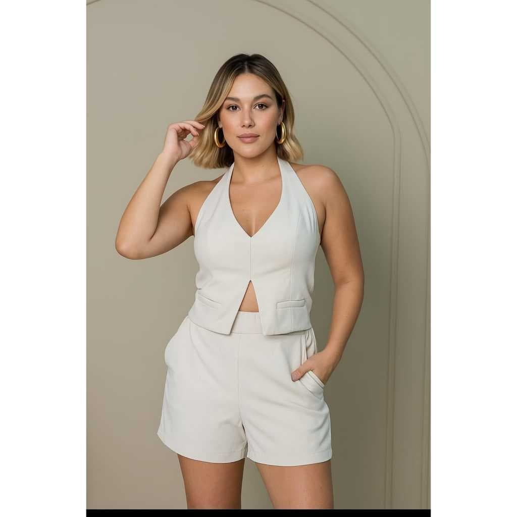 Conjuntos Femenino Alfaiataria Colete e Short. Conforto