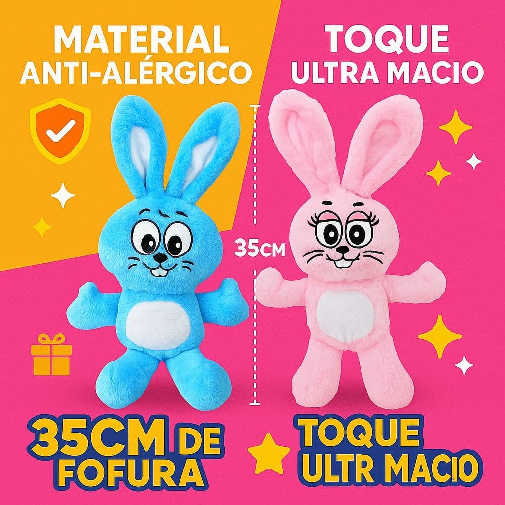 Coelho de Pelucias Sansão Dalila Turma Da Mônica Brinquedo Menina Menino Kit Pelucia Urso Cebolinha