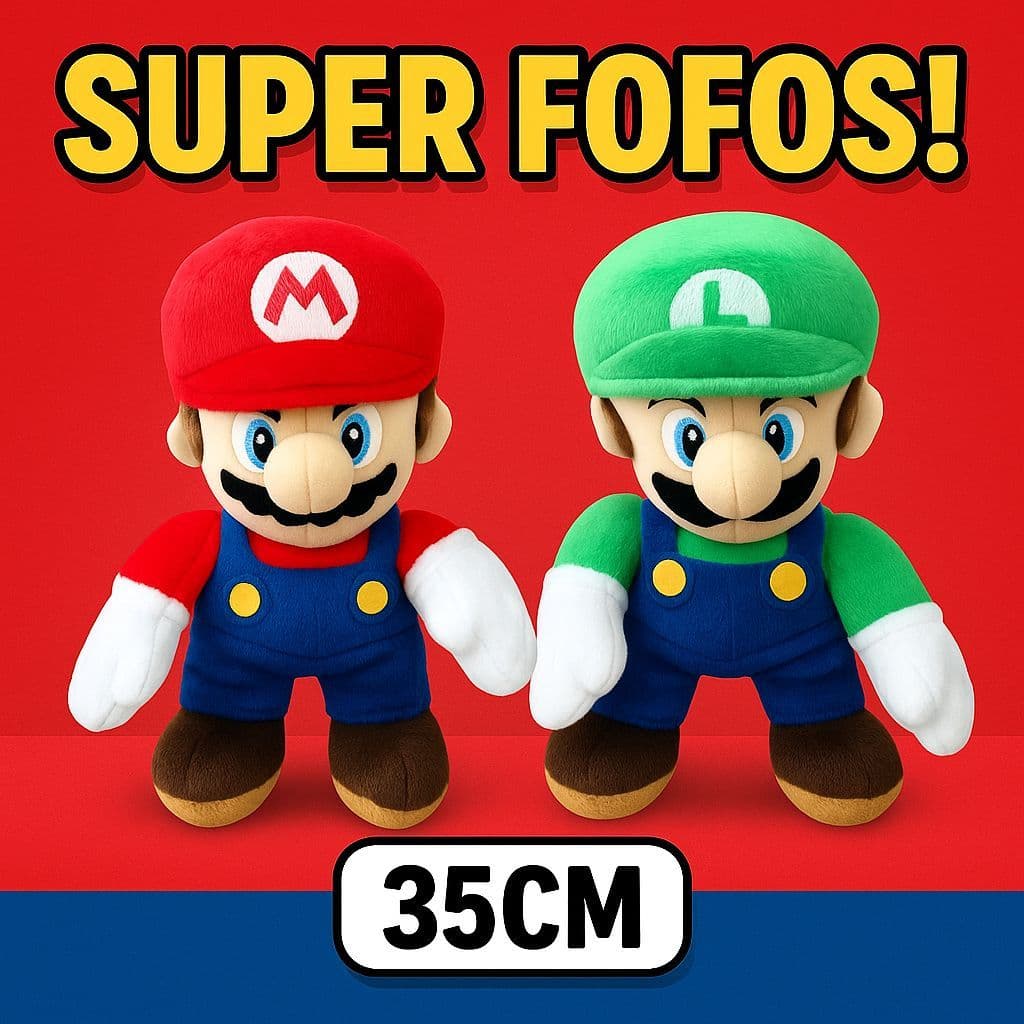 35CM Pelúcia Mario e Luigi Super Mario Bros Antialérgica Presente Menino Menina Brinquedo Urso