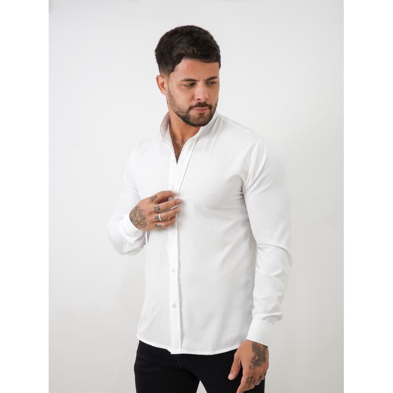 Camisa Gola Padre Masculina | Microfibra Premium com Elastano | Não Amassa | Slim Fit