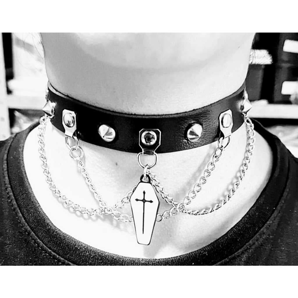 GARTILHA DE COURO SINTETICO CHOKER PENTAGRAMA   BDSM GOTICO