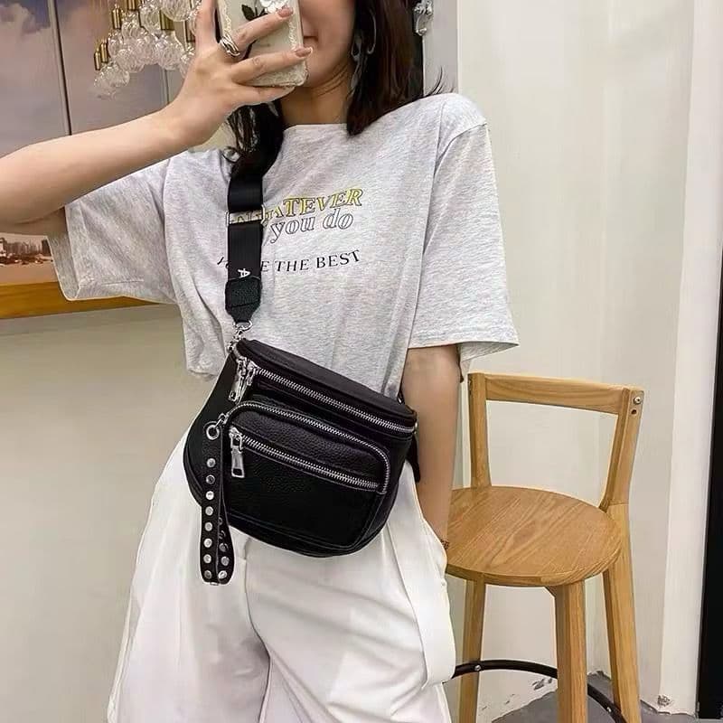 Bolsa Pochete feminina PU Transversal com Alça Larga tecido Moderna Blogueira Bag