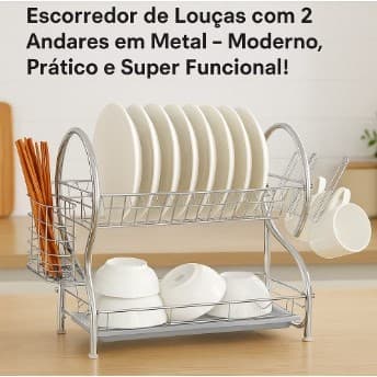 Escorredor de Louças com Porta Copos e Talheres de Metal