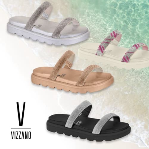 Sandália Feminino Papete Birken Vizzano Elegante Strass Confortável Brilhante tam 34 ao 40