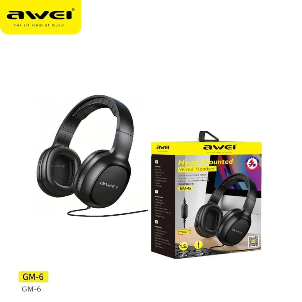 Headphone Fone De Ouvido Awei GM-6 Com Fio Headset Over Ear Com Microfone P2 1.2m