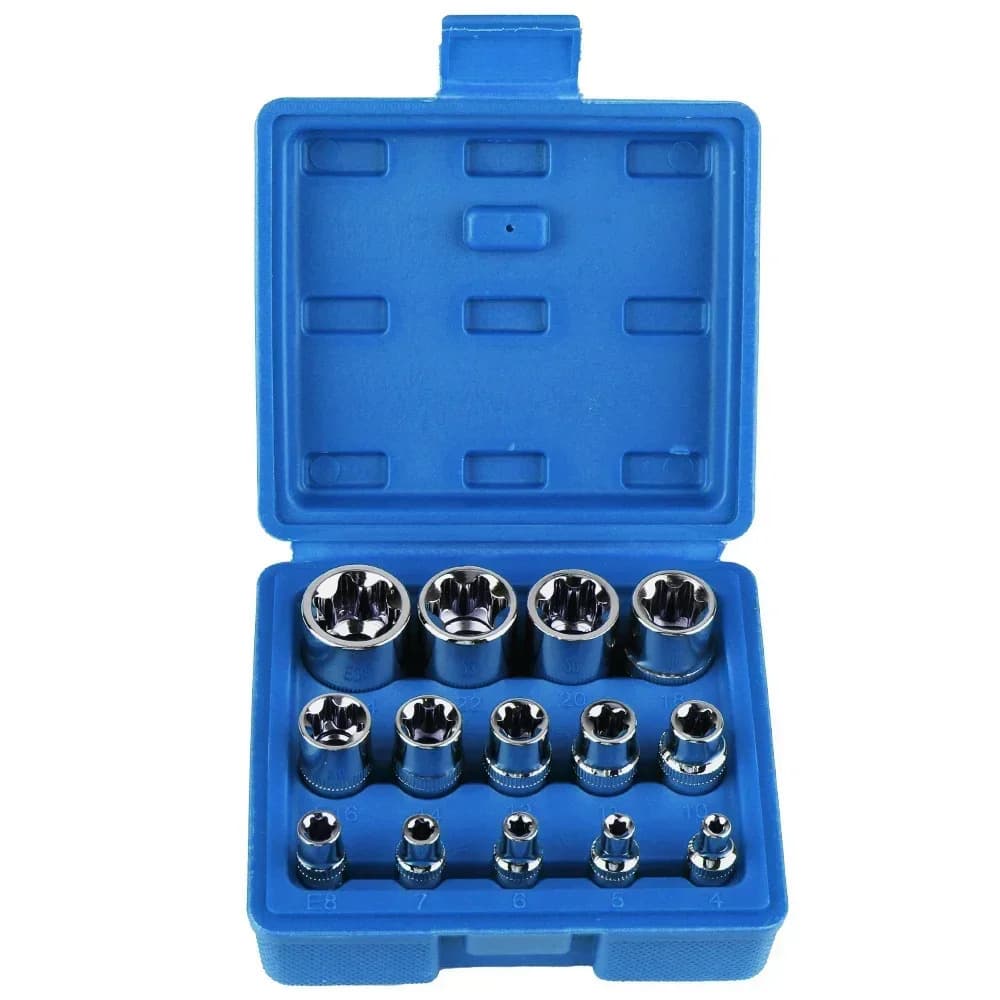 Kit C/ 14 Soquetes Fêmea Torx E4 Até E24 Estrela Mecânico