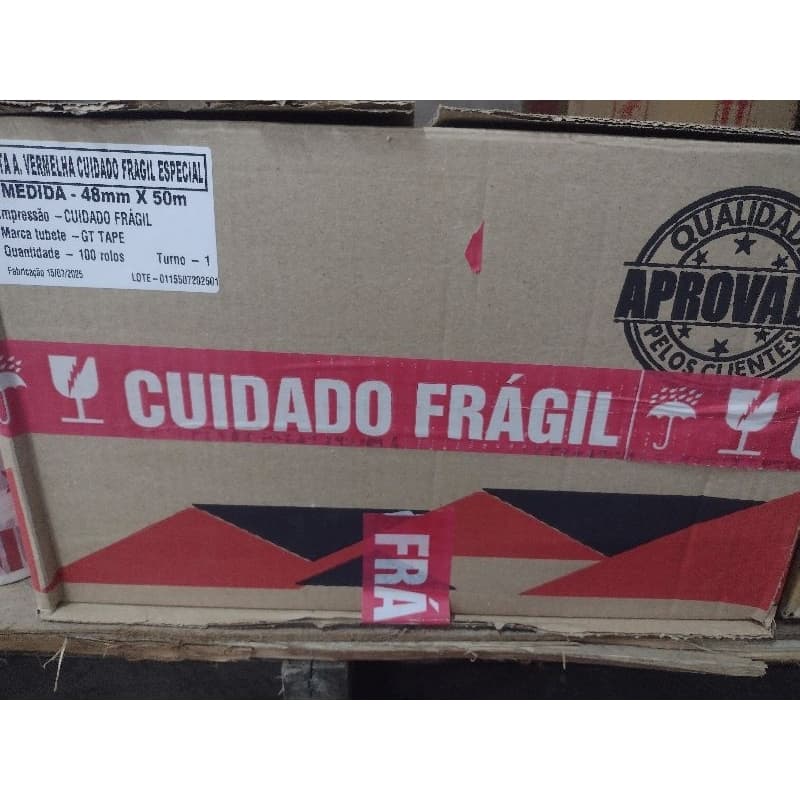 FITA ADESIVA CUIDADO FRAGIL (FUNDO BRANCO - VERMELHO OU TRANSPARENTE)