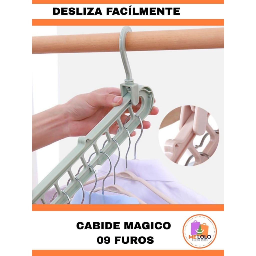 Cabide Mágico 9 Furos Antiespaço  | Kit 3 ou Unidade | Organizador Dobrável Roupa Armário