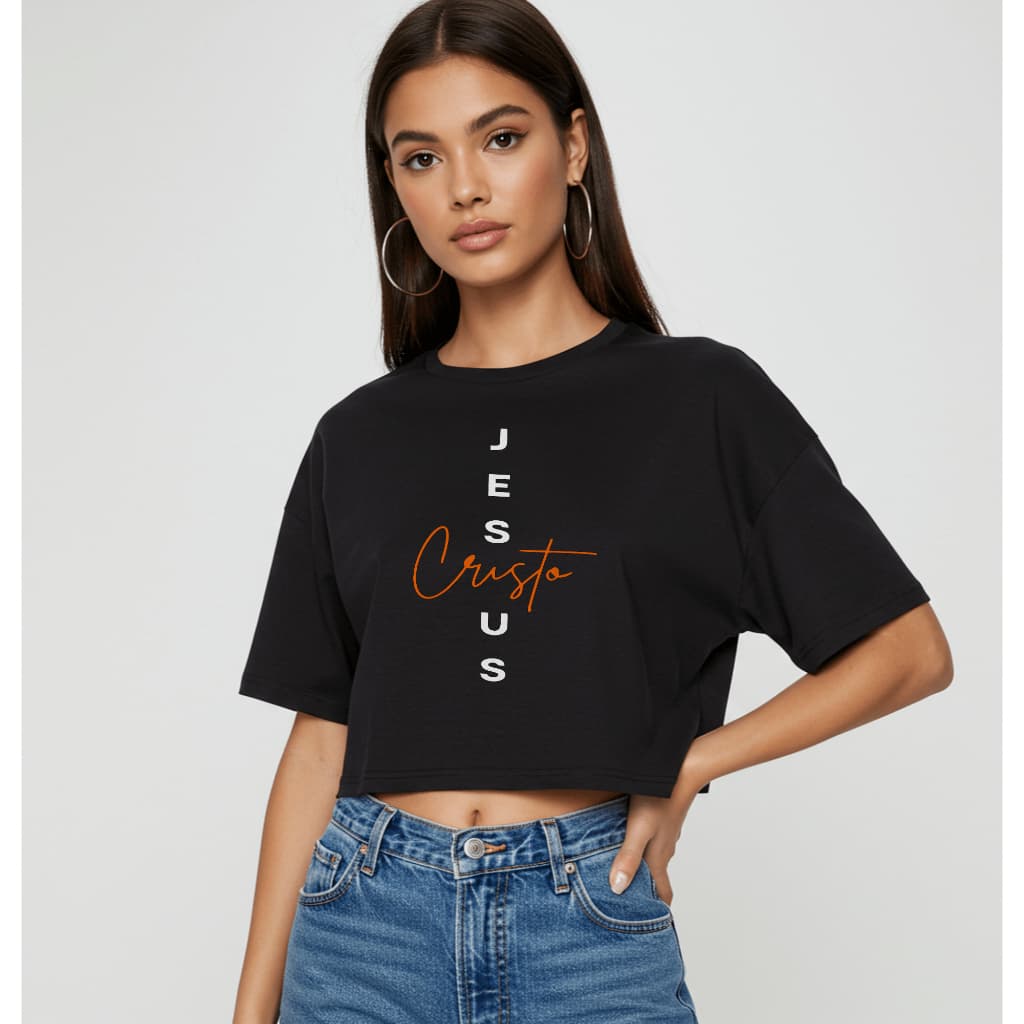 Cropped Camiseta Oversized Jesus Feminino Fé Estilosa Algodão Conforto